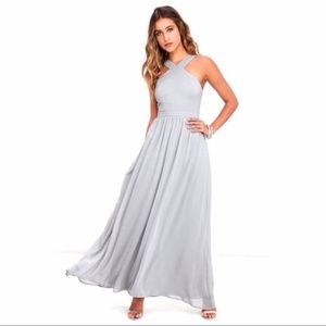 LULUS AIR OF ROMANCE GREY MAXI DRESS - Small